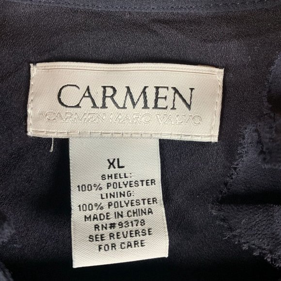 Carmen Marc Valvo Sheer Blouse Womens XL Black Ruffle Sleeve Button Front 7761 - Picture 3 of 5